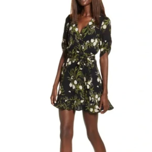 Reformation Monica Anastasia Floral Ruffle V-neck Tie Wrap Mini Dress - Picture 11 of 11